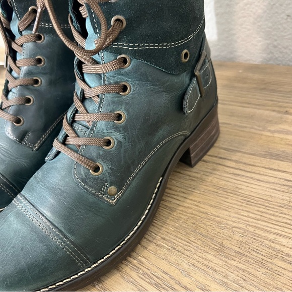 Taos Crave lace up leather combat boots side zip buckle detail teal size 8-8.5 - Picture 9 of 14